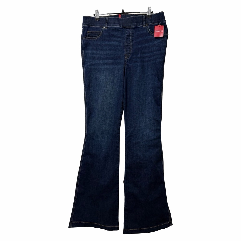 SPANX Womens Flare Dark Denim Pull On Jeans Size XL Navy Slimming Retro 70s NWT